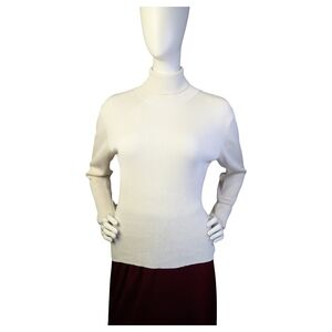 Coldwater Creek 70% Silk 30% Cotton Ivory Ribbed Classic Turtleneck | Size M